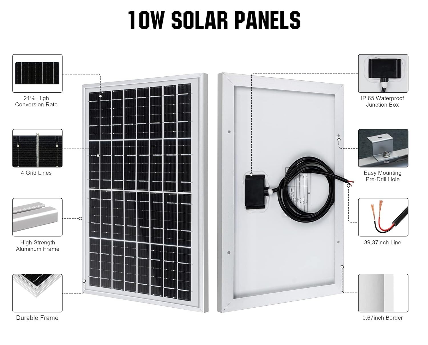 Lightweight 10W Solar Panel for Quick Charging of 12V Systems – Easy Install
