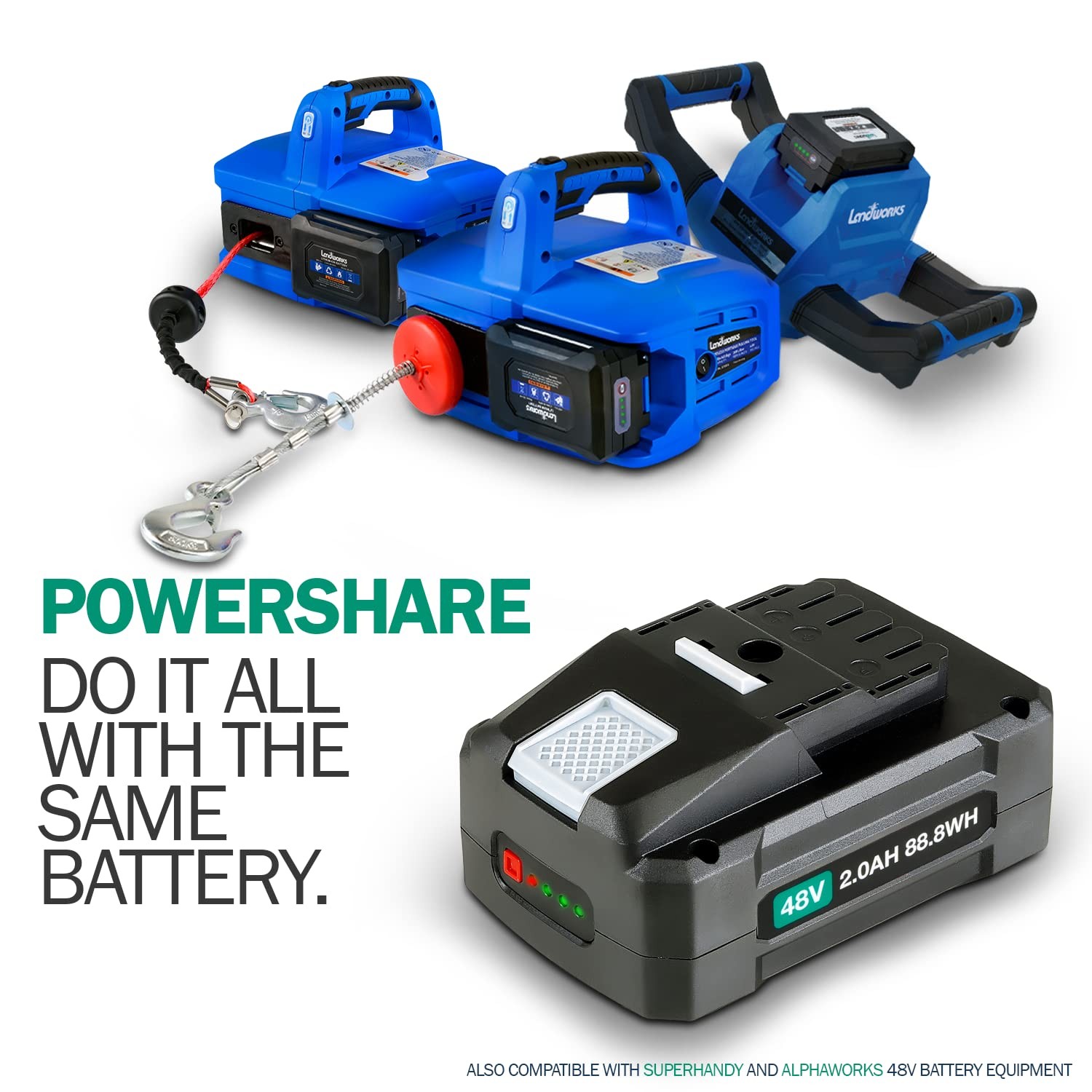 Landworks Super Duty Pro 48V DC 2Ah Lithium Ion Rechargeable Battery 88.8 Wat…