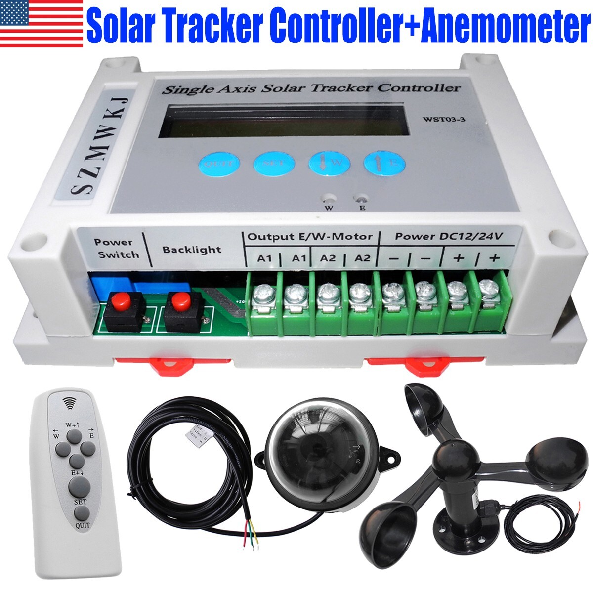 Single Axis Solar Tracker Controller W/ Anemometer DIY Solar Panel Auto Tracking