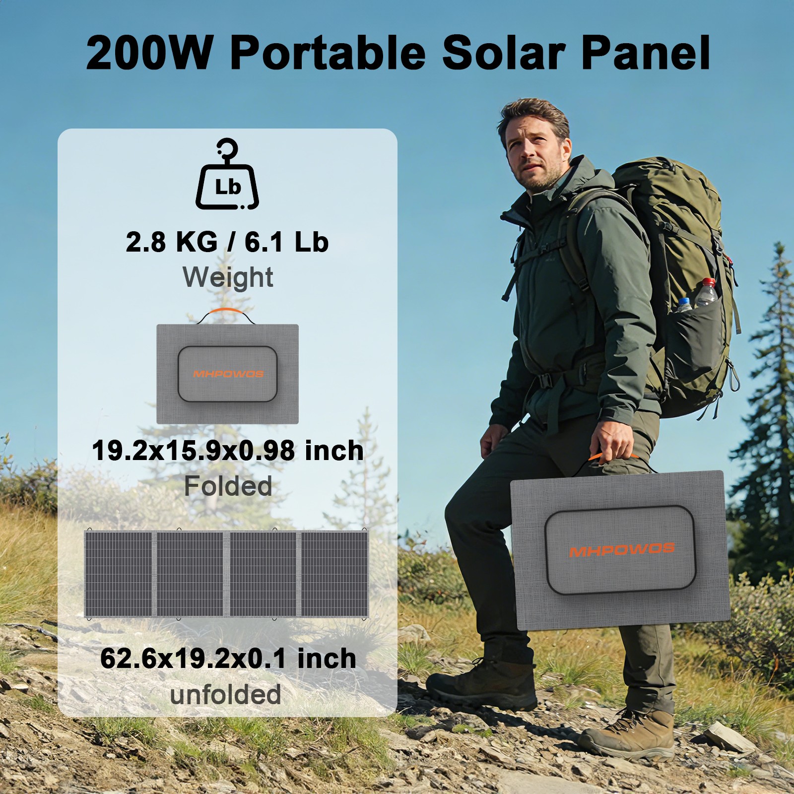 Mhpowos 200W solar panel Portable 20V for Camper Camping RV solar powerstation