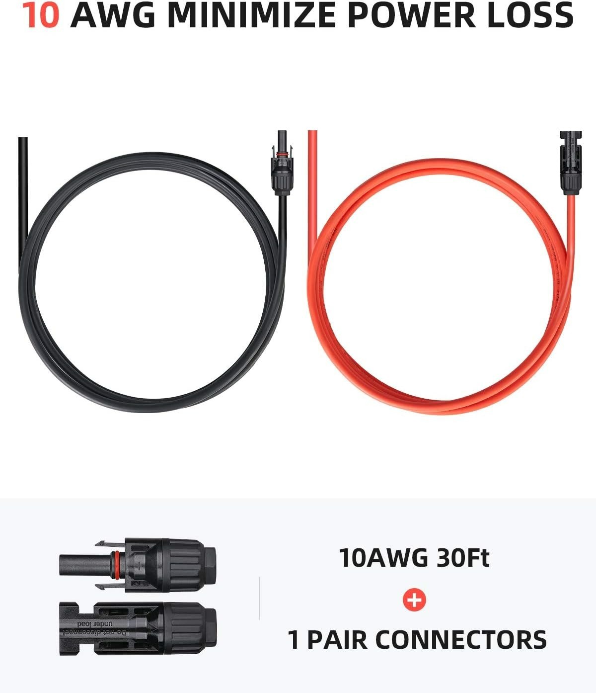30FT 10AWG Solar Extension Cable with MC4 Connectors – Pure Copper Reliability