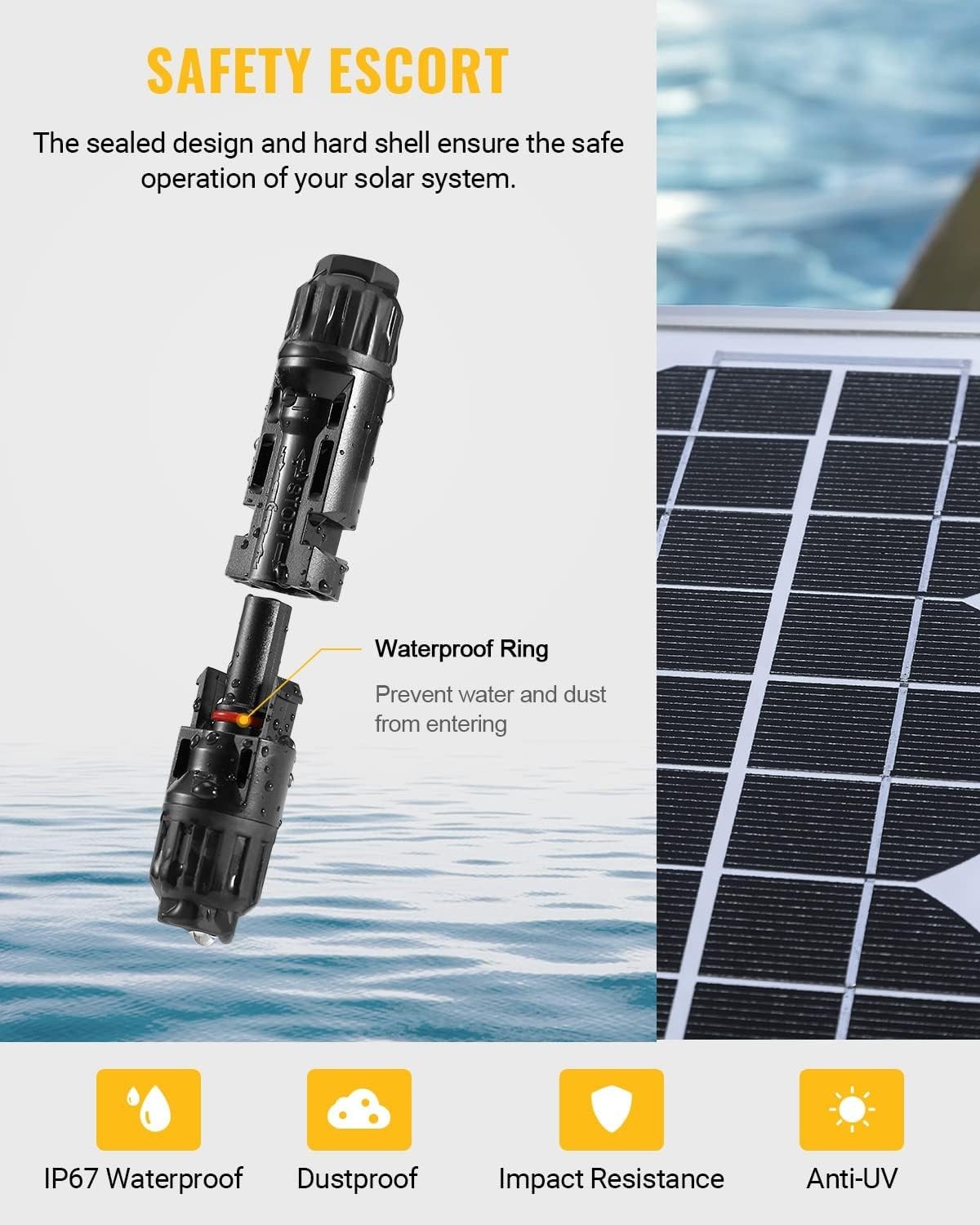 12 PCS Weatherproof Solar Connectors with Spanners – 6 Pairs Male/Female 10AWG