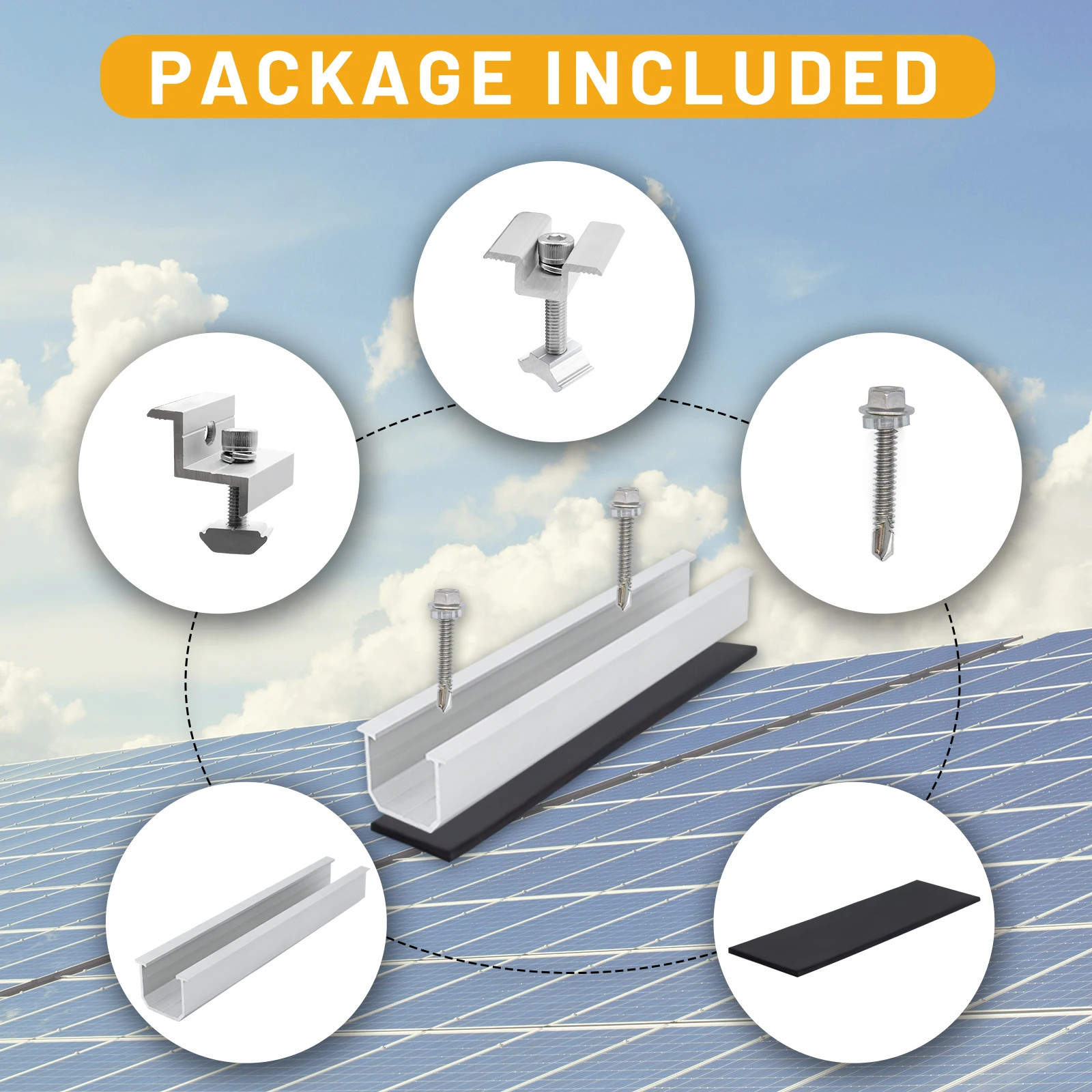 Solar Panel Mount Bracket Kit 120mm Rails Middle End Clamps Rubber Pads Roof
