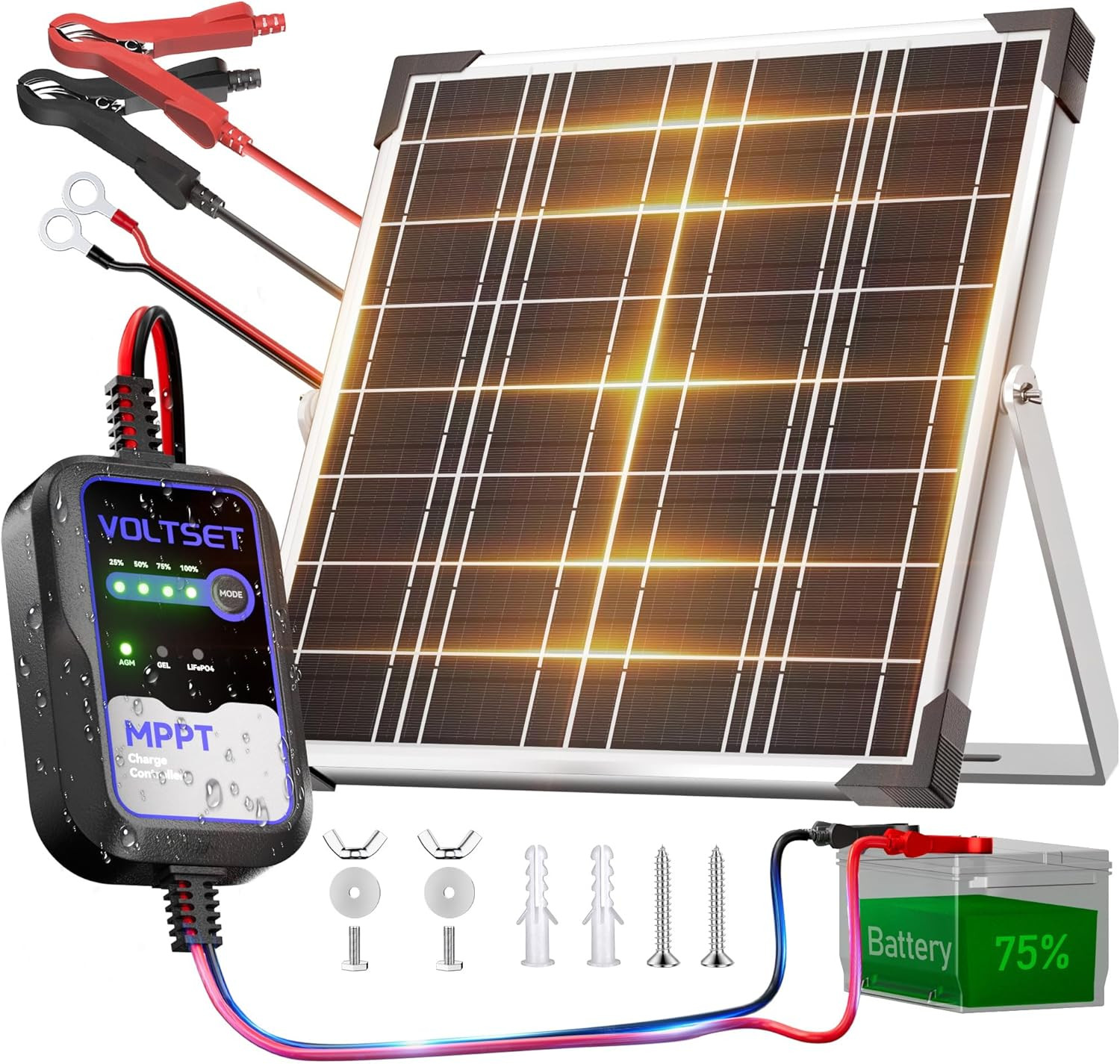 Solar Panel Kit 20W 12V with MPPT Controller, Solar Battery Trickle Charger Main