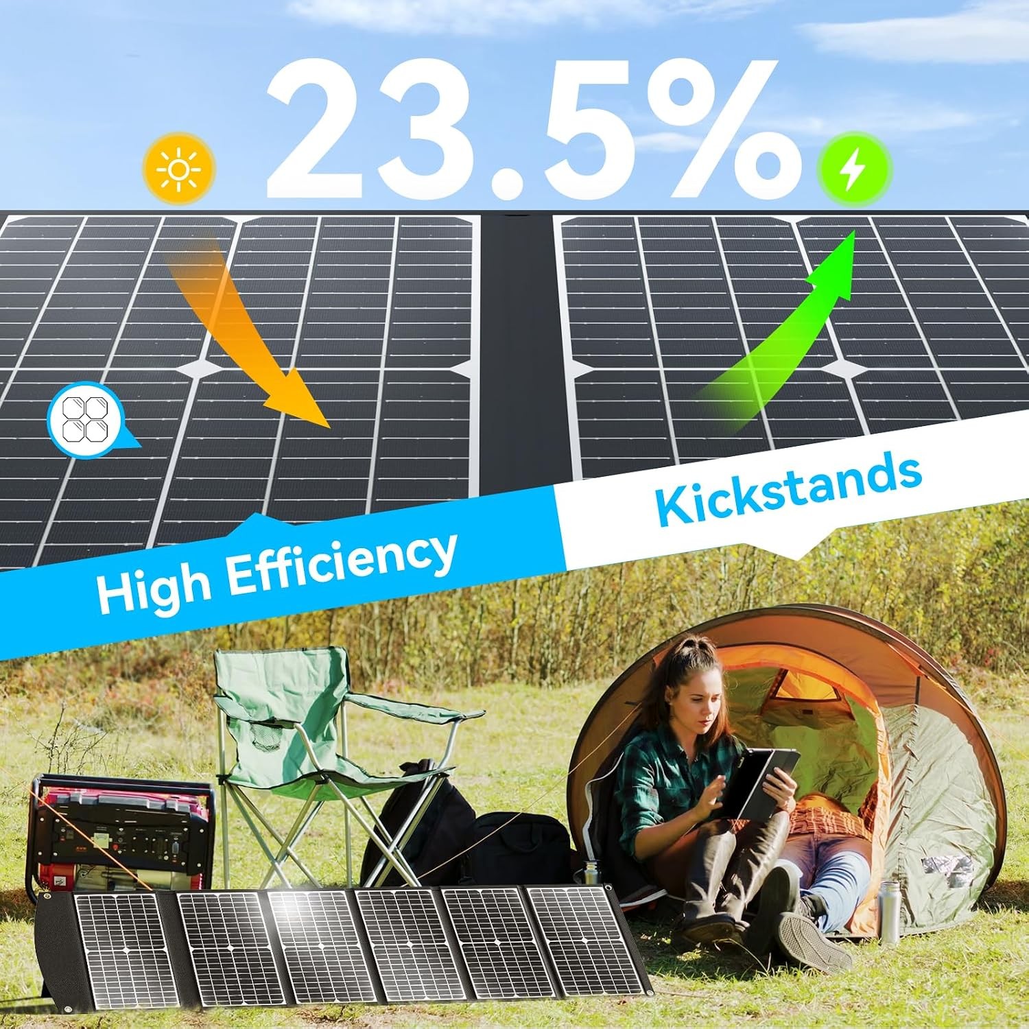 100W Portable Solar Panel Extremely Lightweight Compact Foldable W/ USB QC3.0