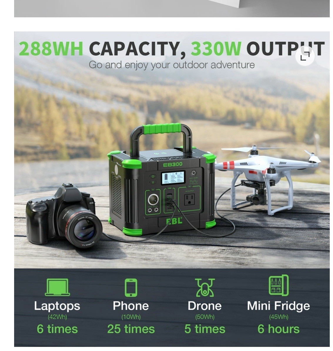 EBL EB300 Portable Power Station 330W (Peak 600W) 288.6Wh Solar Generator