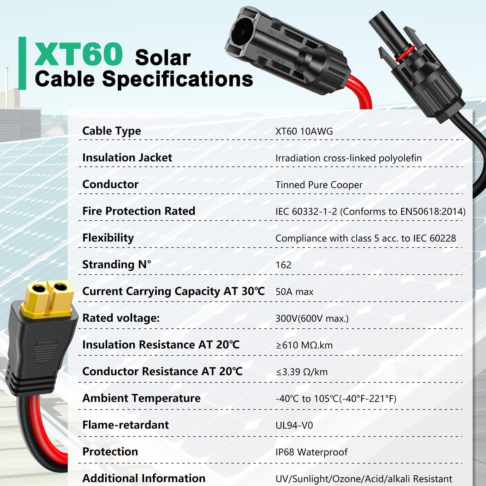 10AWG XT60 Solar Cable 10FT, Solar to XT60 Charging Cable 3 15 20 30 40 50FT,…