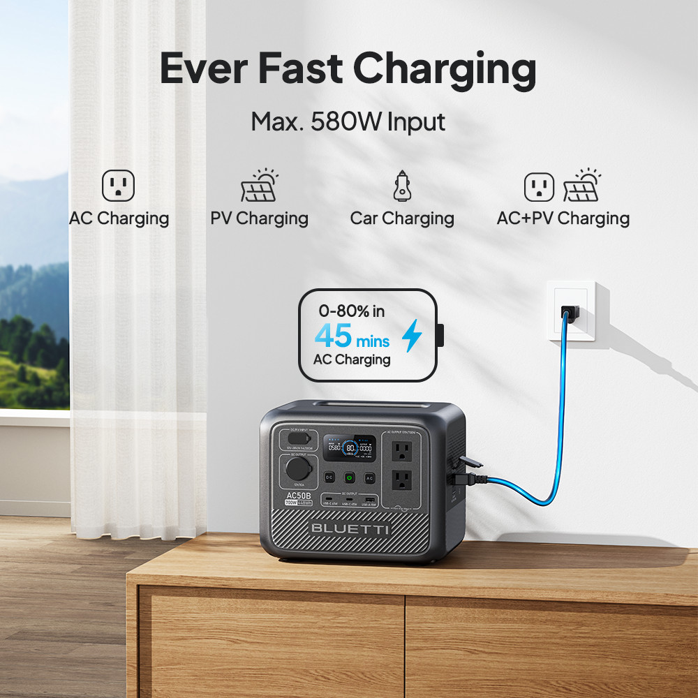 BLUETTI AC50B 700W 448Wh Portable Power Station for Mountain Trip Camping Gear
