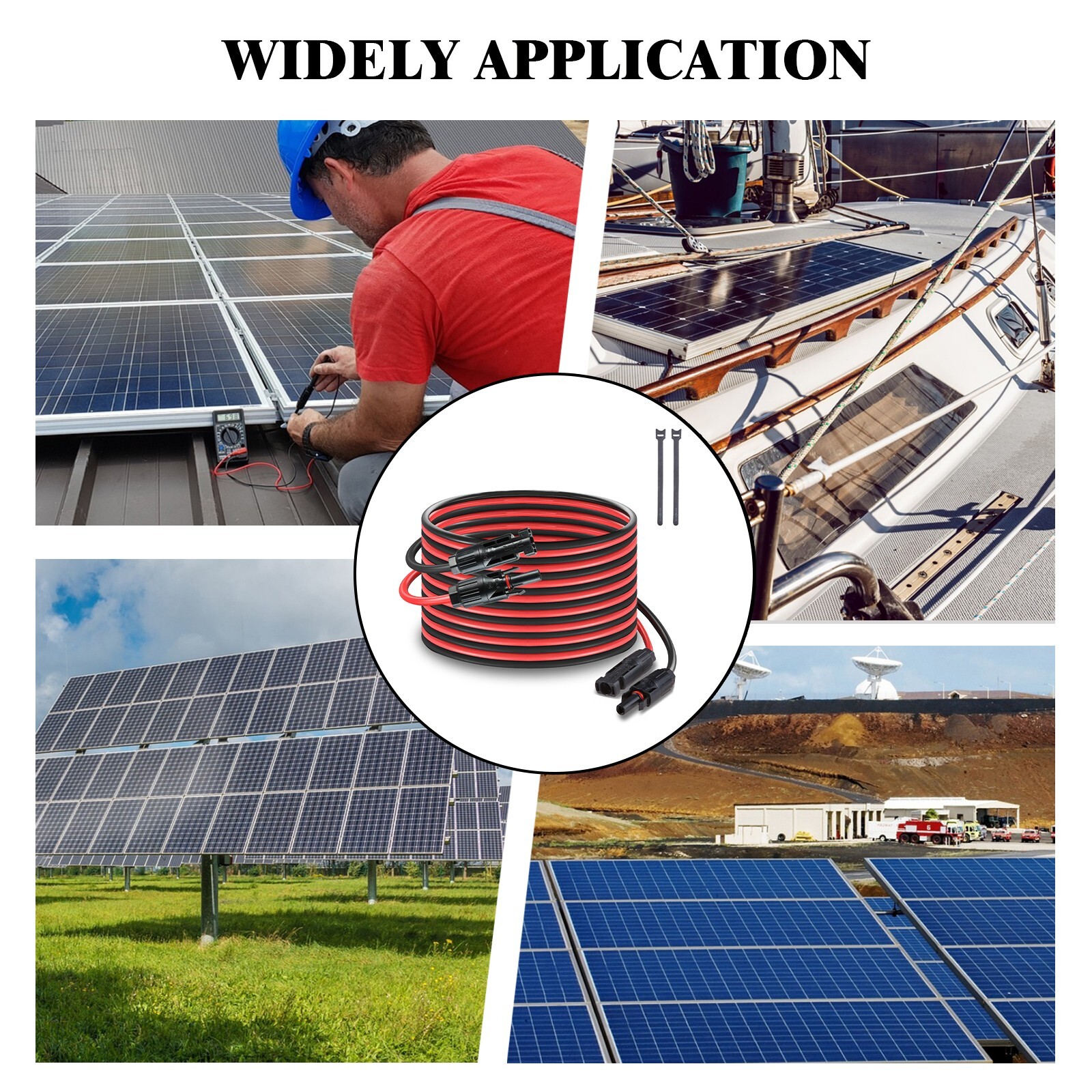 Black Red 12 AWG 20FT Long Extension Cable Wire Solar Panel Solar Connector IP67