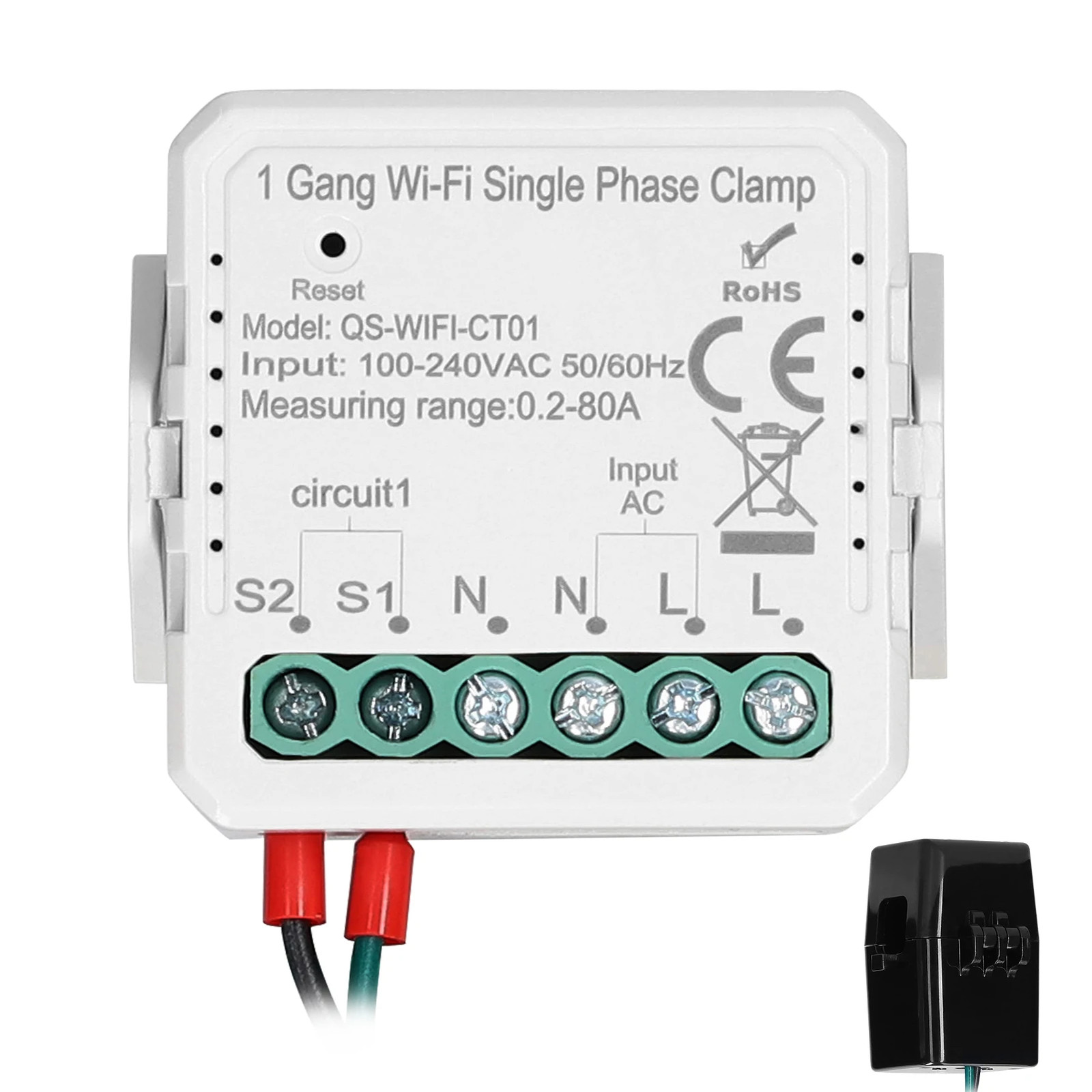 Tuya Wifi 80A Single Phase Clamp Solar PV Bidirectional Two Way Energy Meter APP