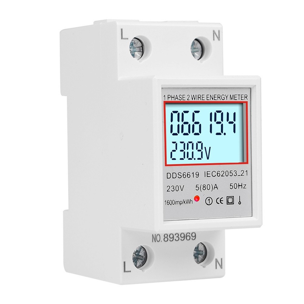 LCD Energy Meter for Din Rail Systems with Voltage Current Measurement 80A