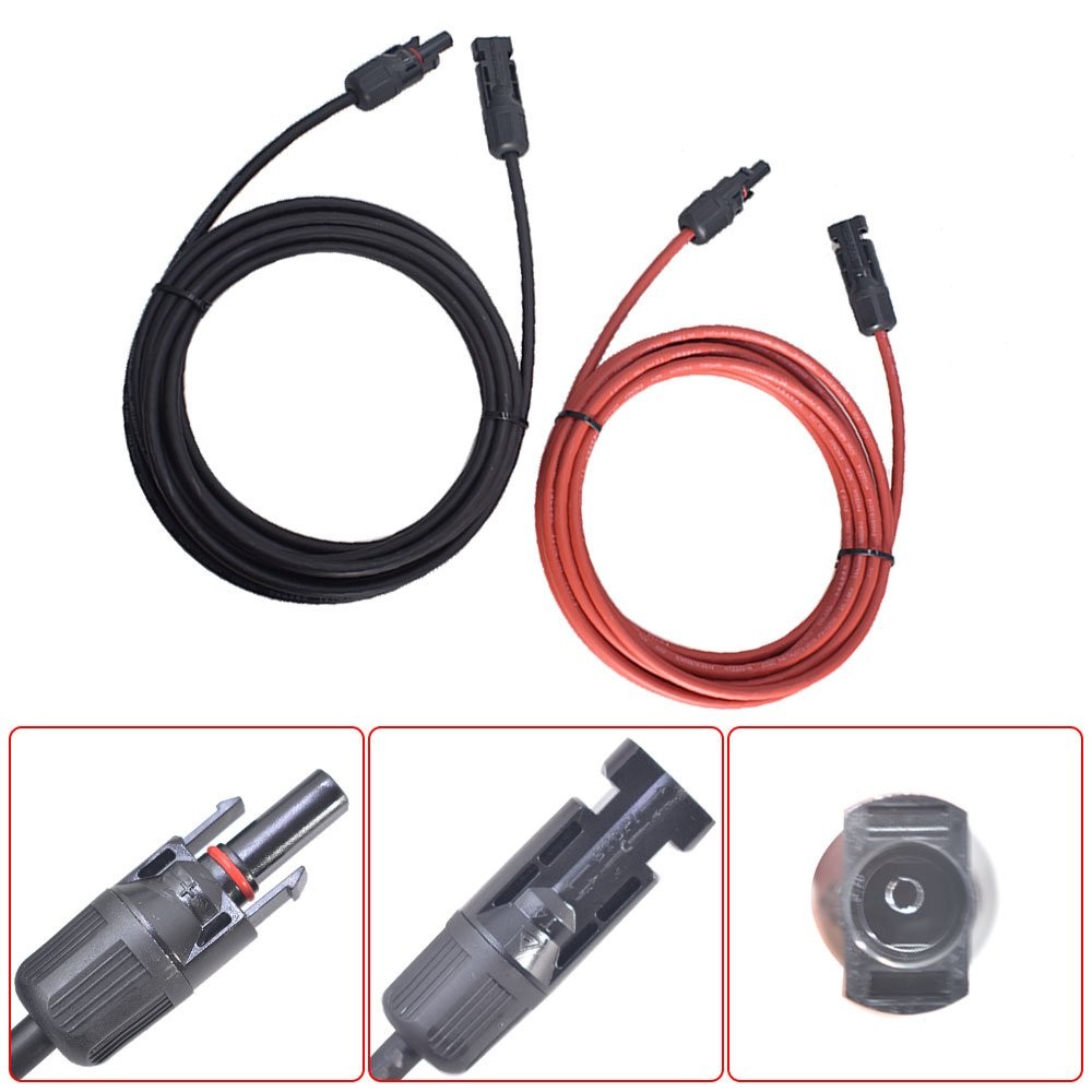 1 Pair 15ft 12AWG Black+Red Solar Panel Extension Cable Wire Connector