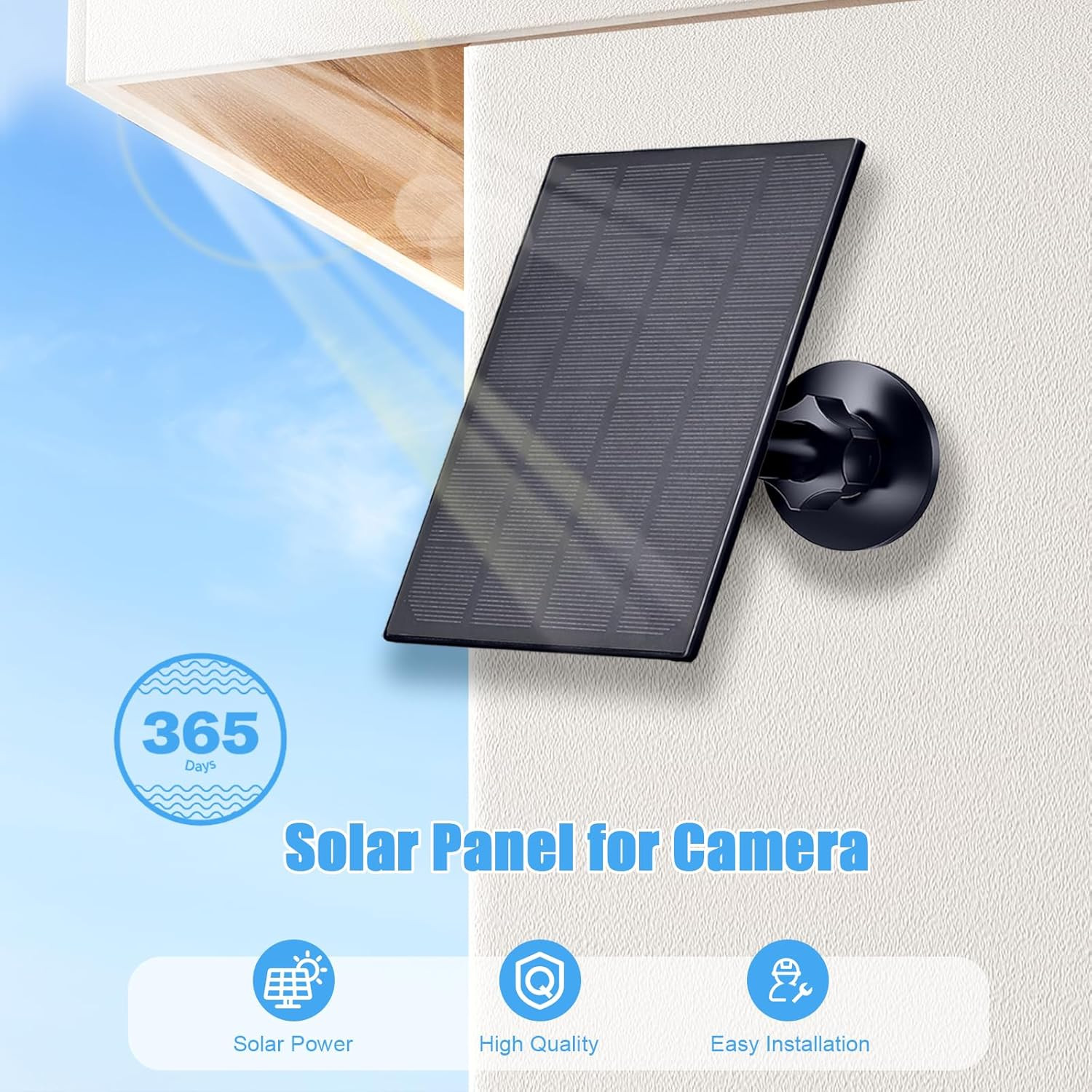 Solar Panel for Security Camera, 2W Solar Charger with Micro USB & USB-C Port fo