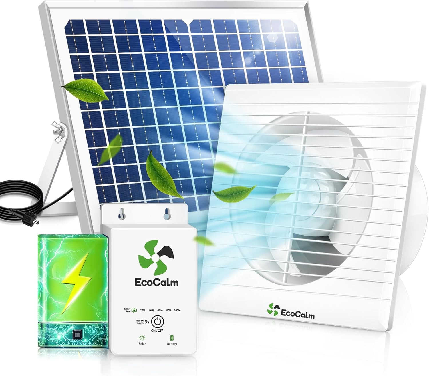 Solar Fan with Battery, 8″ Solar Powered Fans for Shed with 25W Bifacial Solar