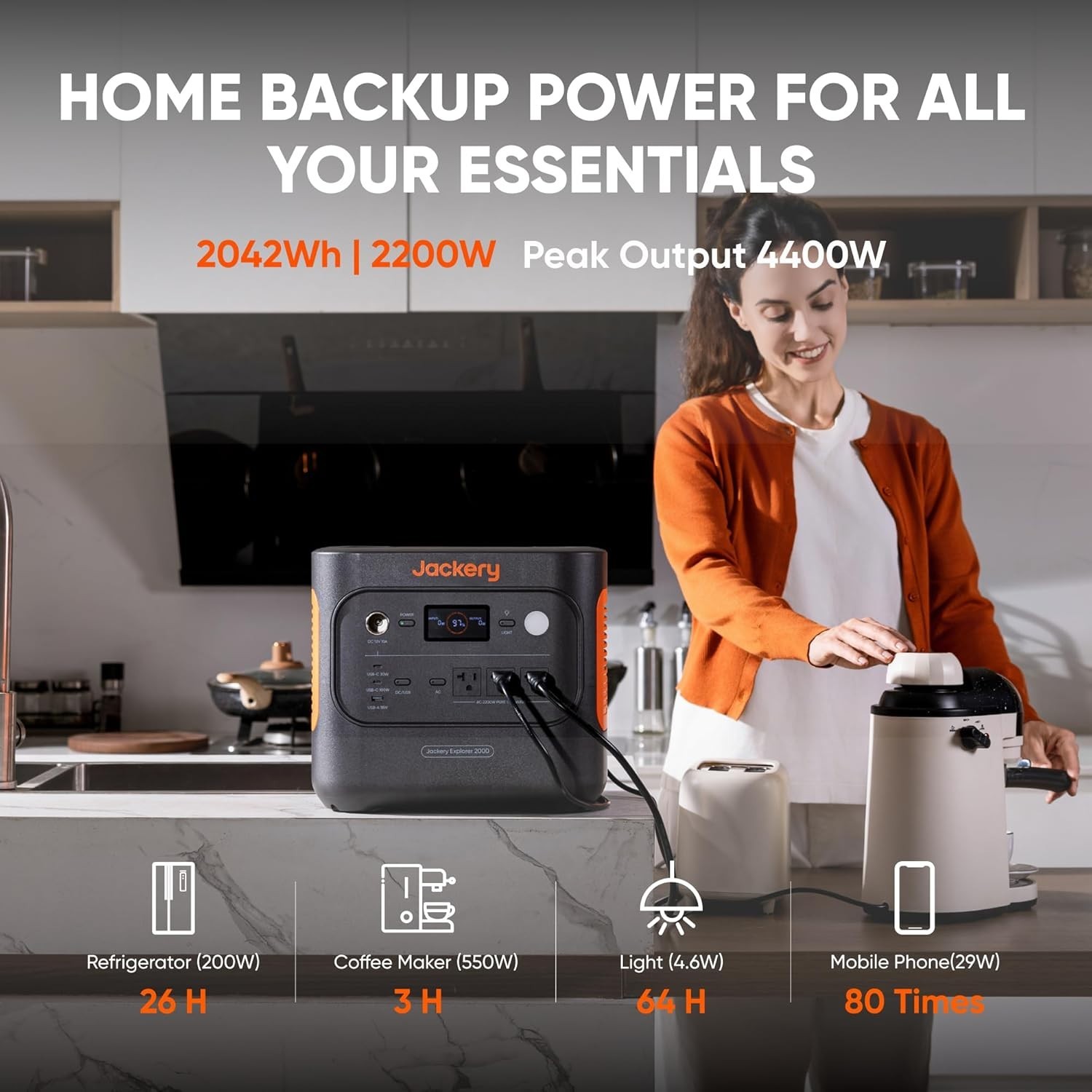 Jackery Explorer 2000 v2 Power Station with 2X200W Solar Panel+AC Charging Cable
