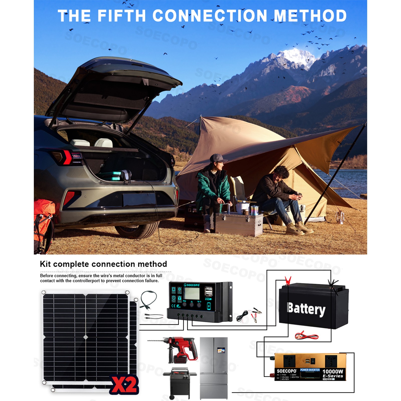 Off-Grid Solar Kit 10000W Sine Wave Inverter +2pcs Solar Panels+100A Controller