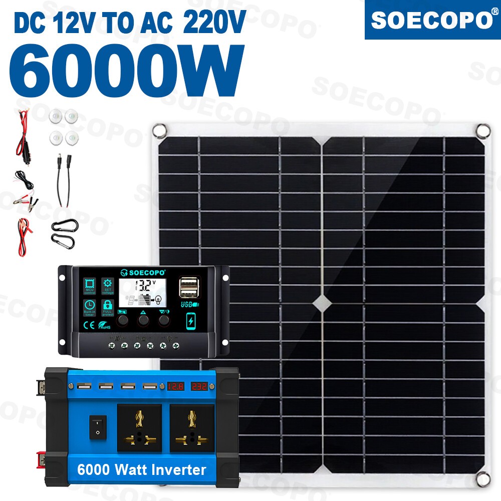 6000W 110V 100A Solar Panel Kit Complete Solar Power Generator Home Grid Systehx