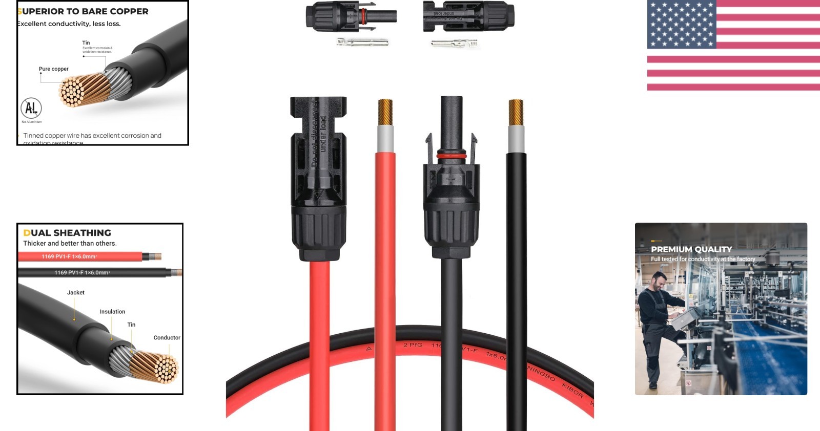 20FT 10AWG Solar Extension Cable with Male-Female Connectors – High Efficiency