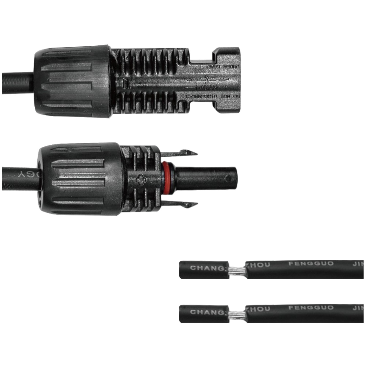 Black Solar Panel Cable Pair, Female Male Connectors