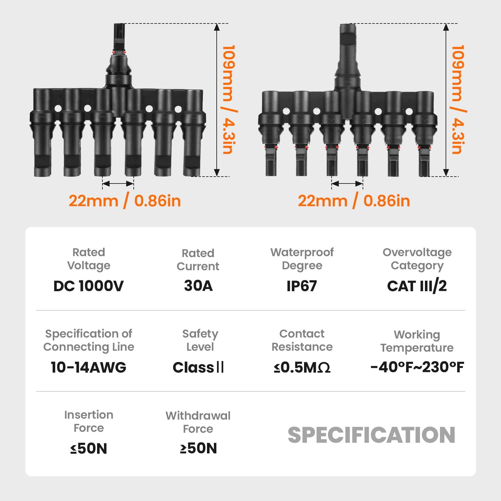 Pjerjzn Solar Panel Connector Solar 6 to 1 Y Branch Solar Panel Splitter 6 Wa…