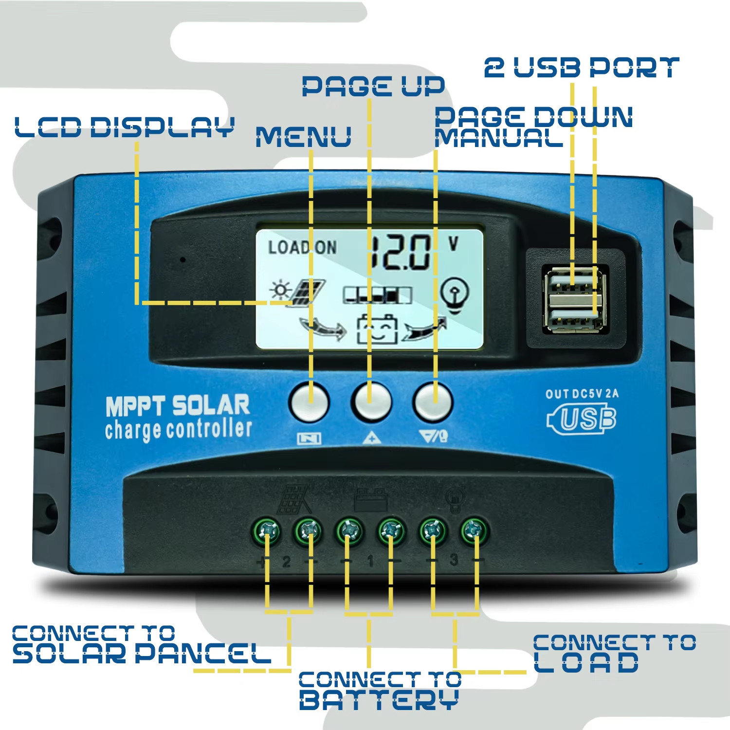 60/80/100A Solar Charge Controller 12V 24V Dual USB LCD Display Auto Cell Panel