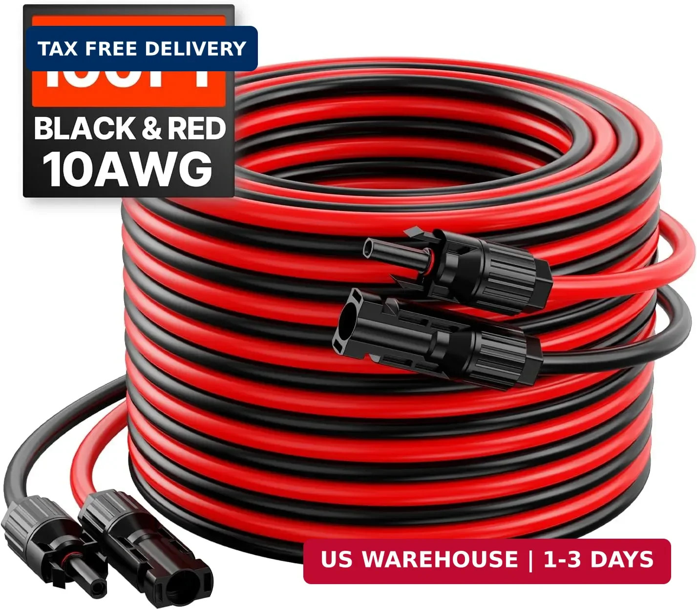 VEVOR 100FT Solar Cable 10AWG, Solar Panel Extension Wire 6mm² PV Cable with Wat