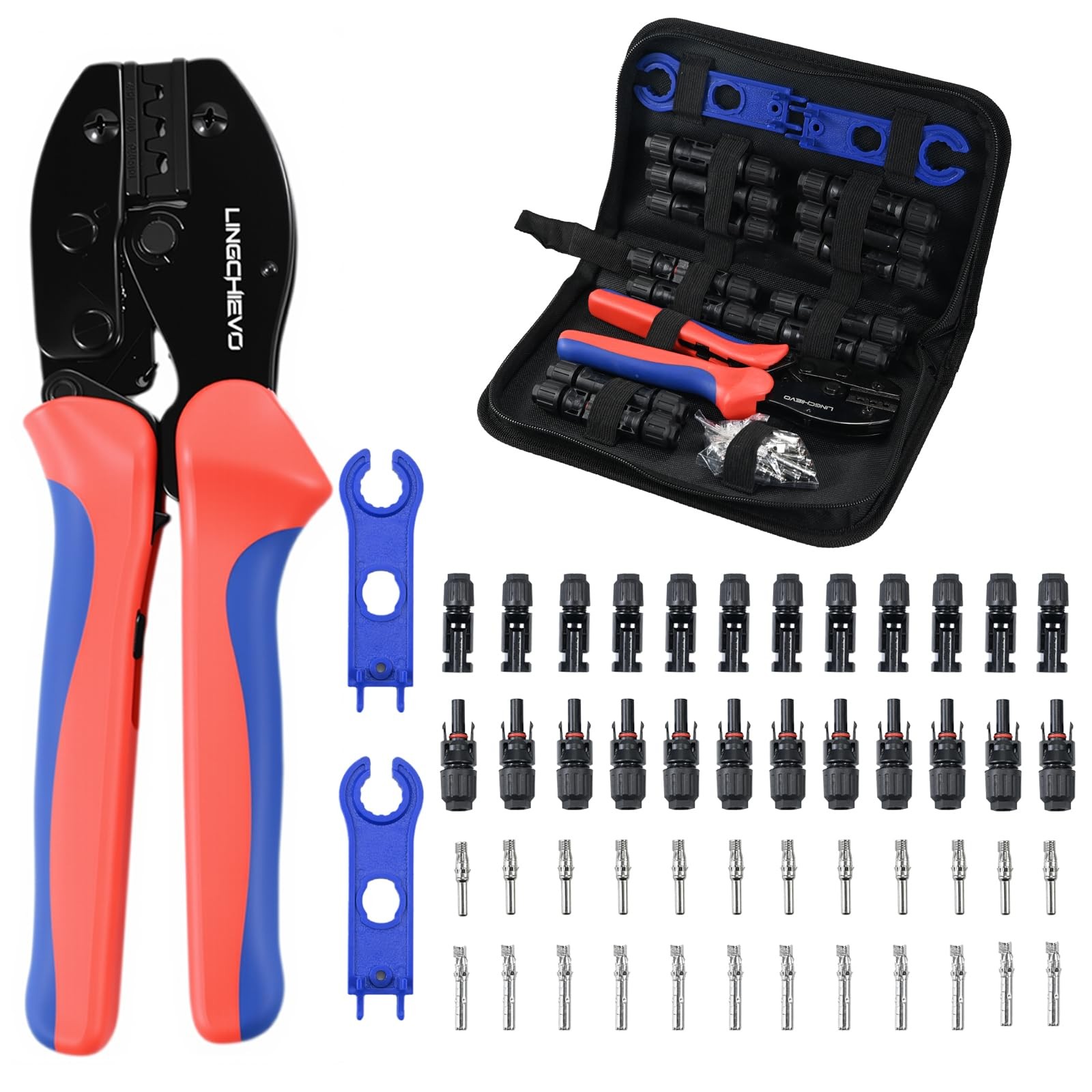 Solar Crimper Tool Kit with 12 PCS MC4 Connectors,2 Solar Connector Spanner W…