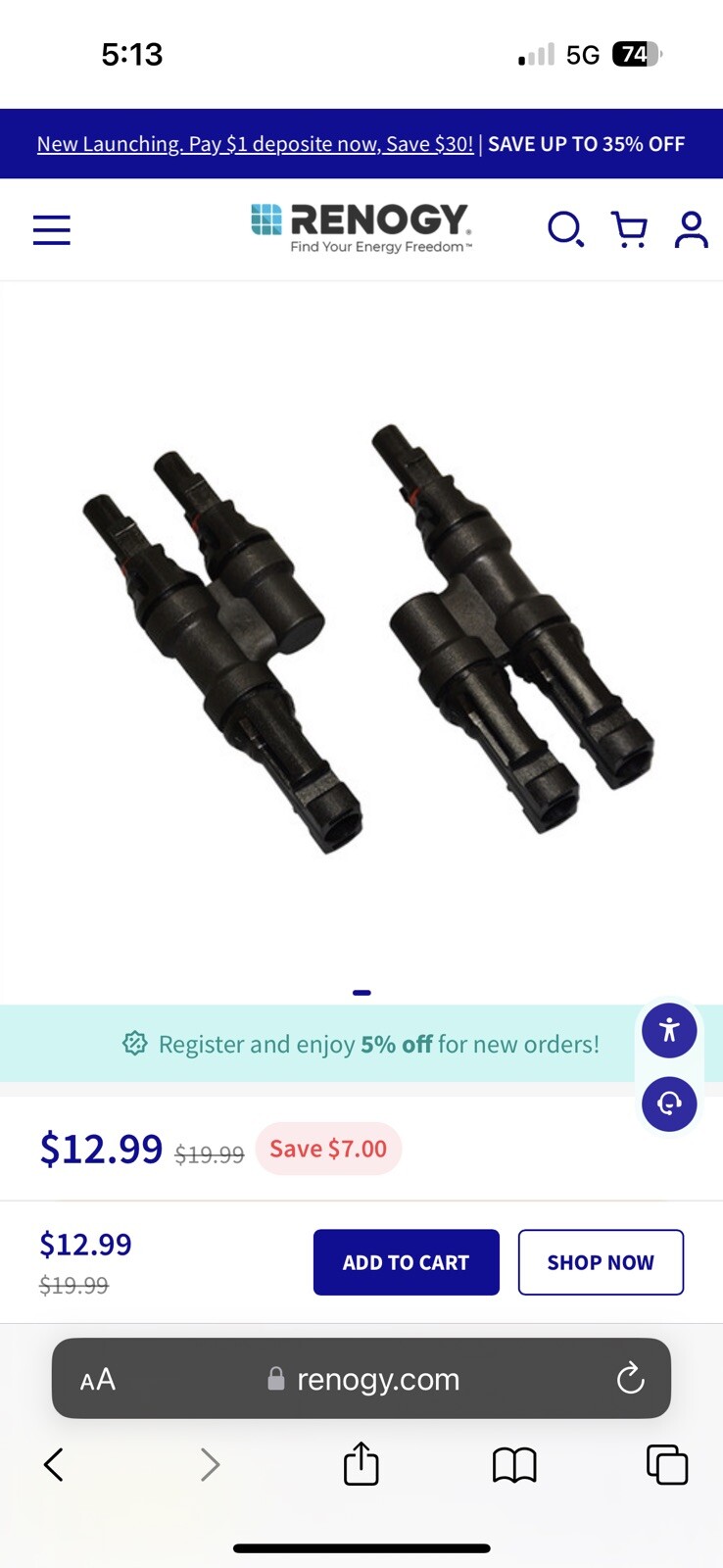 Solar Y Branch Connectors MMF+FFM Pair