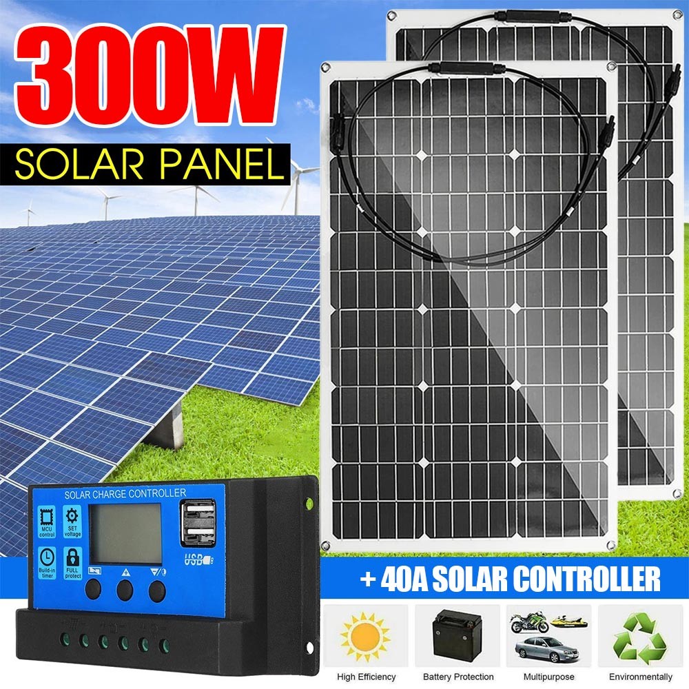 300W Watt Monocrystalline Solar Panel 12V Charging RV Camping Home Off-Grid Boat