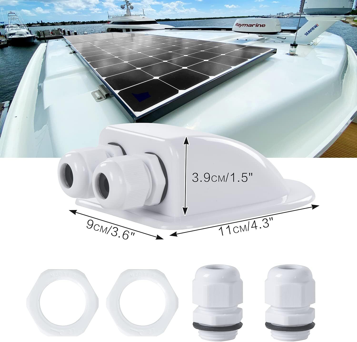 For RV Roof Boat Solar Panel Double Dual Cable Entry Housing Gland Waterproof
