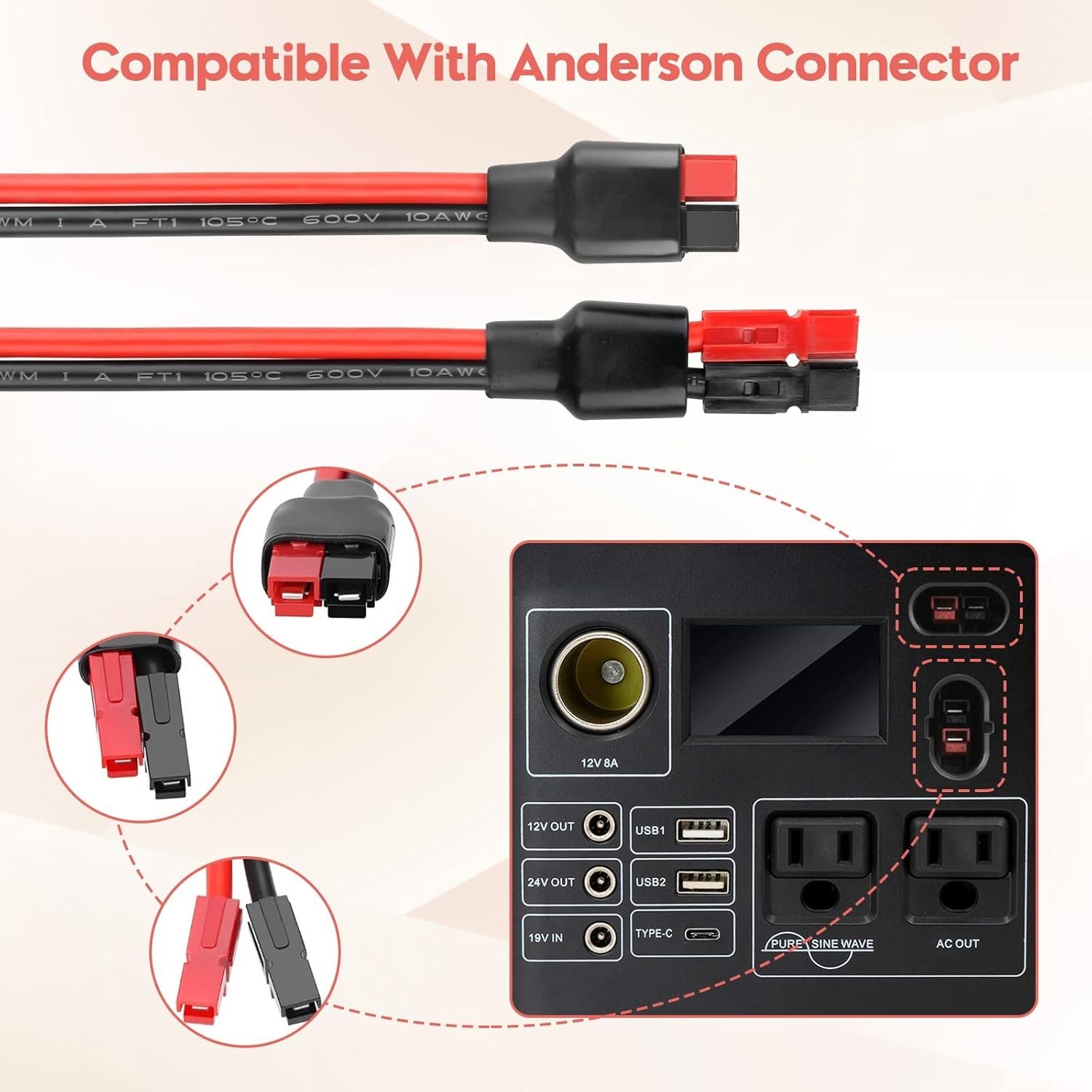 10AWG Solar Panel Cable Connector Kit, Compatible with Solar Connector and An…