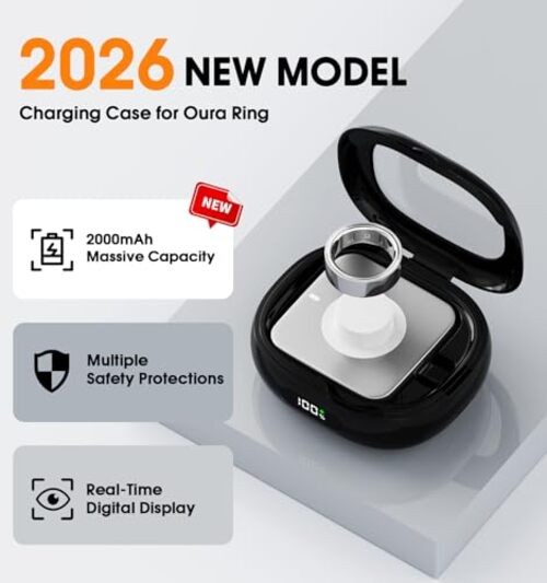 Oura Ring Gen 4 & 3 Charger Charging Case – 2000mAh Portable Travel Case – Black