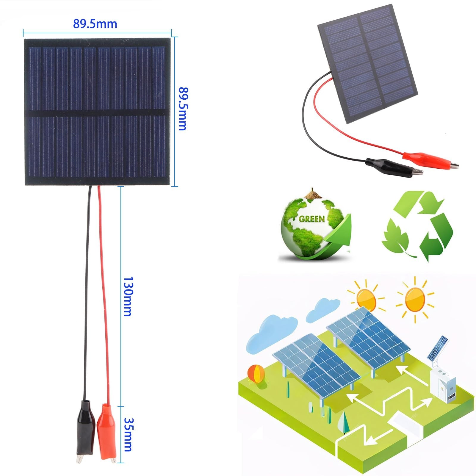5 Pcs Mini Solar Panels 1W 5V 200mA Photovoltaic Charger Kits with Clips
