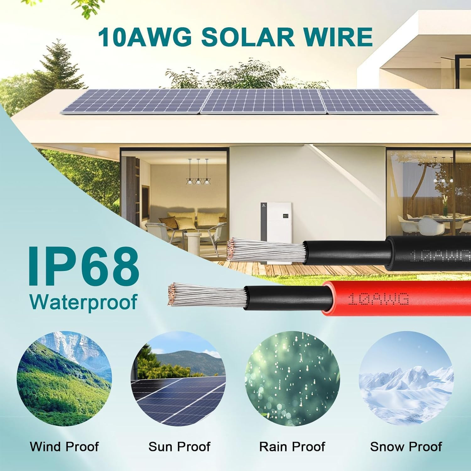 XRDS -RF 10AWG Solar Wire 6Mm², 2 Pack 100FT Red & Black Solar Panel Cable, 84 S