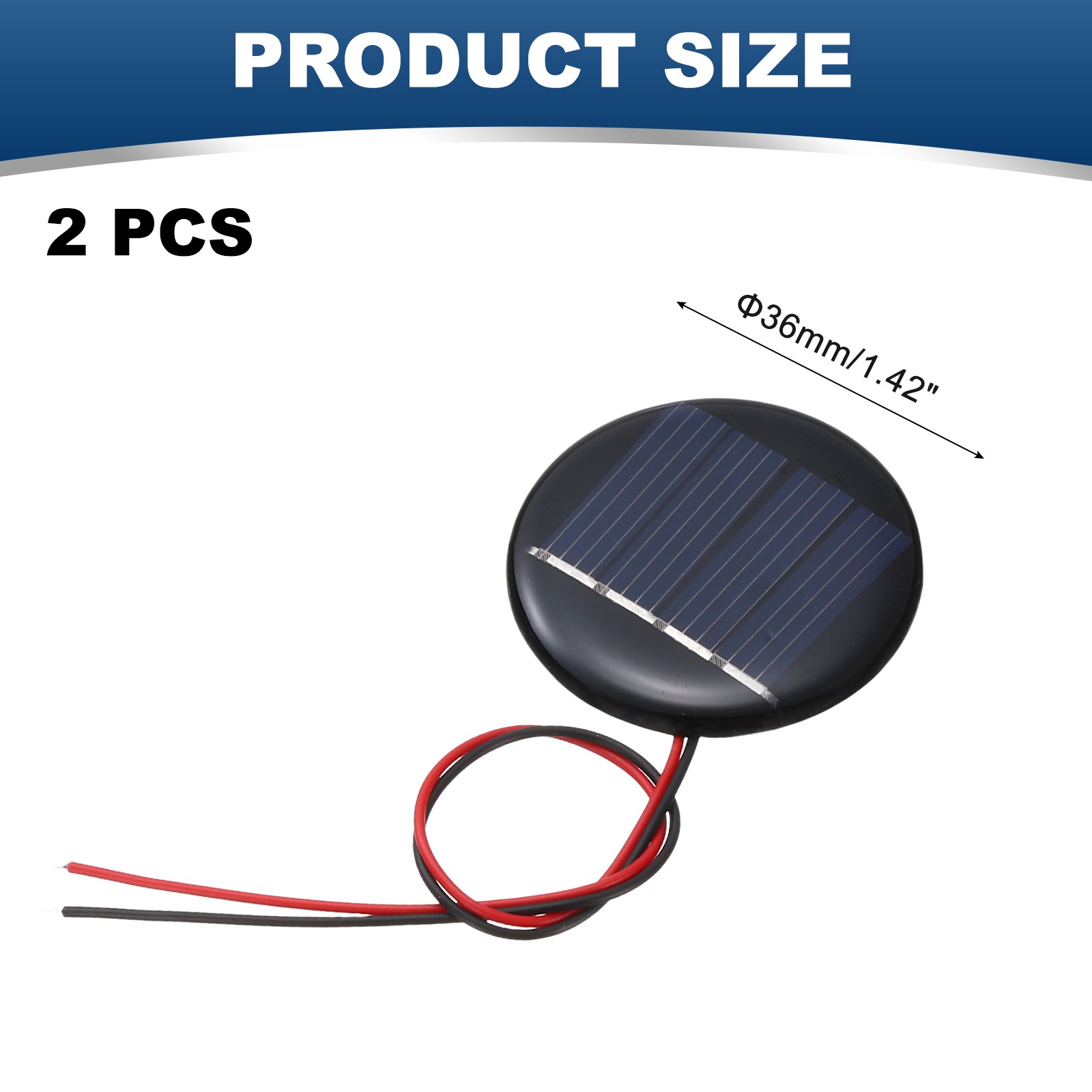 2 Pack 2V 0.08W 40mA Round Mini Solar Panels with Cable