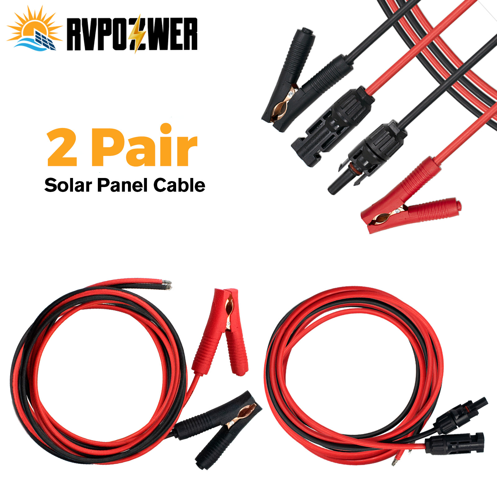 2 Pairs Solar Panel Extension Cable PV cable Flexible Wire Female Male Connector