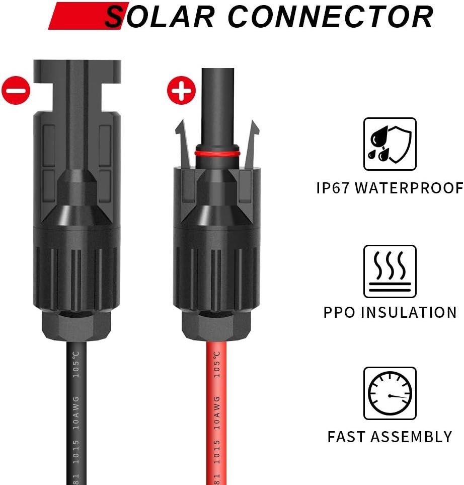 Solar Panel Connector Cable, 10AWG SAE Connector to Male & Female Solar Conne…