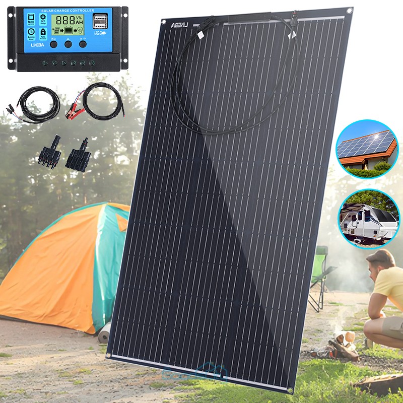 200W 400W Solar Panel Mono HighEfficiency PV for Sunshed RV Home, w/ Controller