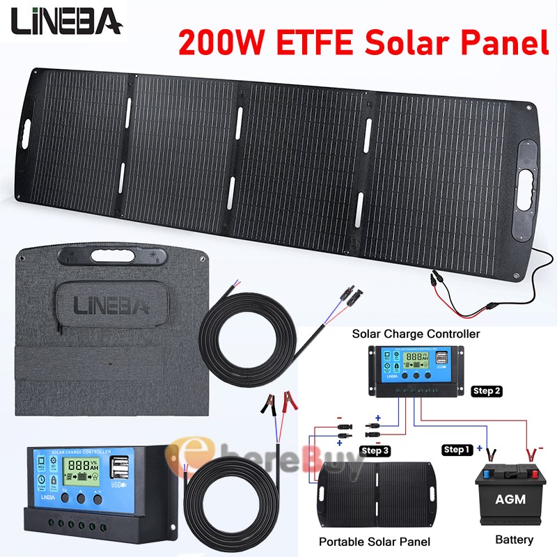 200W Foldable Solar Panel Solar Charger Off-Grid with USB-C, USB-A, DC Ports US