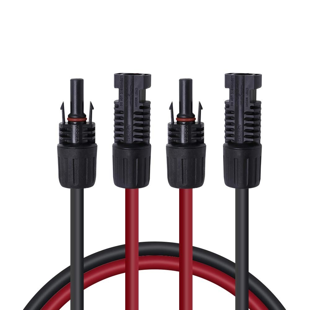 20FT 12AWG Solar Panel Extension Cable – Male & Female Connectors, 1 Pair, Red/B