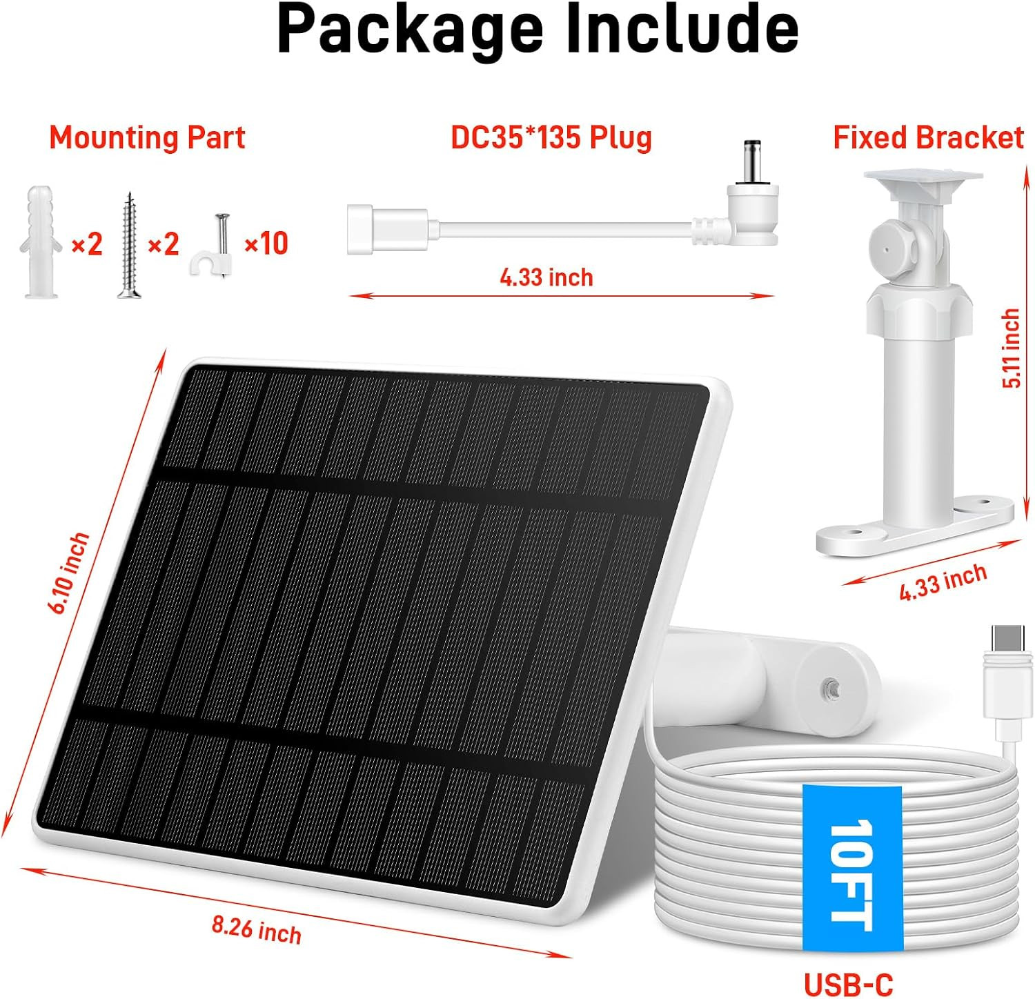 Solar Panel for Ring Camera, 6W Solar Charger for Ring Stick up Cam Plus/Pro & S