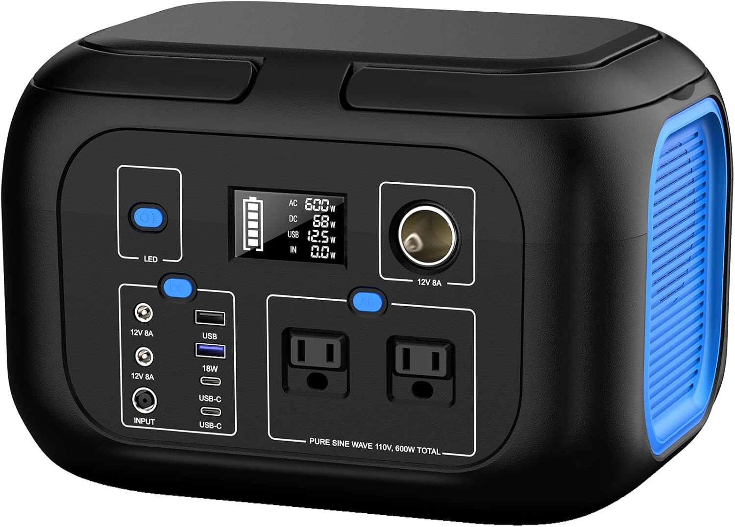 296Wh 600W Solar Power Station Backup Generator