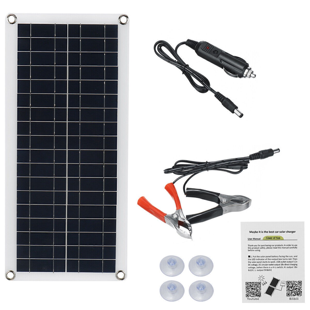 30W Solar Panel Kit 12V Battery Charger 10A-60A Controller Camping RV Marine
