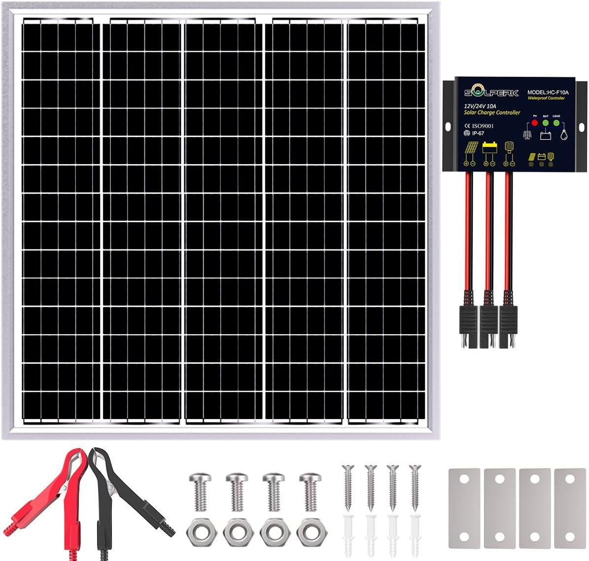 Solar Panel Kit 50W 24V, Intelligent Waterproof 10A PWM Controller, Home Outd…