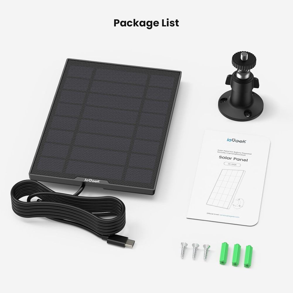 ieGeek Solar Panel for Wireless Outdoor Security Camera, 9.5ft Cable